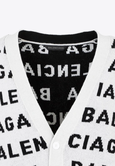 Shop Balenciaga All-over Logo Wool Cardigan In Monochrome