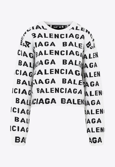 Shop Balenciaga All-over Logo Wool Sweater In Monochrome