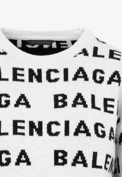 Shop Balenciaga All-over Logo Wool Sweater In Monochrome