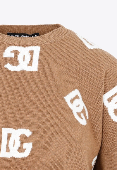 Shop Dolce & Gabbana All-over Logo Wool Sweater In Camel