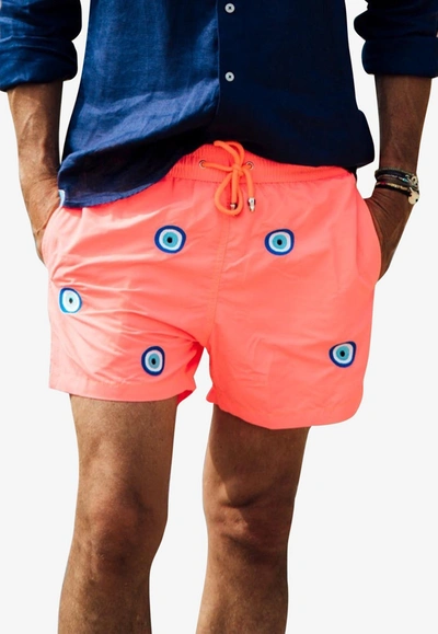 Shop Les Canebiers All-over Mataki Embroidered Swim Shorts In Orange