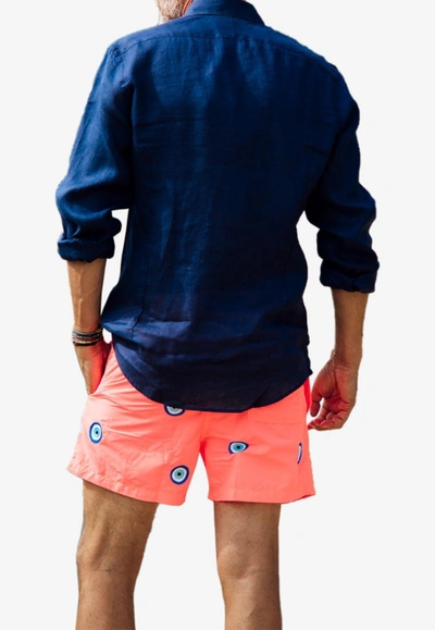 Shop Les Canebiers All-over Mataki Embroidered Swim Shorts In Orange