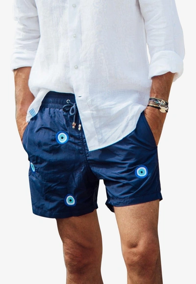 Shop Les Canebiers All-over Mataki Embroidered Swim Shorts In Navy