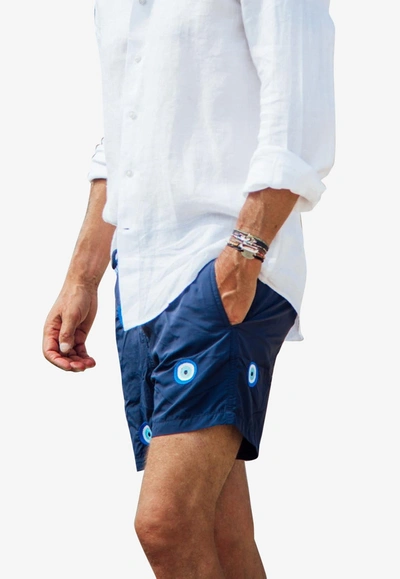 Shop Les Canebiers All-over Mataki Embroidered Swim Shorts In Navy