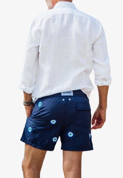 Shop Les Canebiers All-over Mataki Embroidered Swim Shorts In Navy