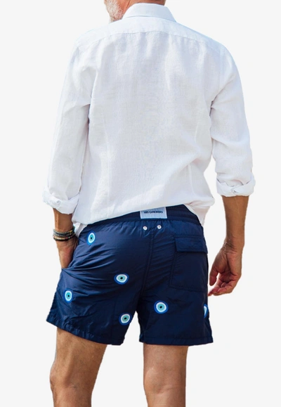 Les Canebiers All-over Mataki Embroidered Swim Shorts In Navy
