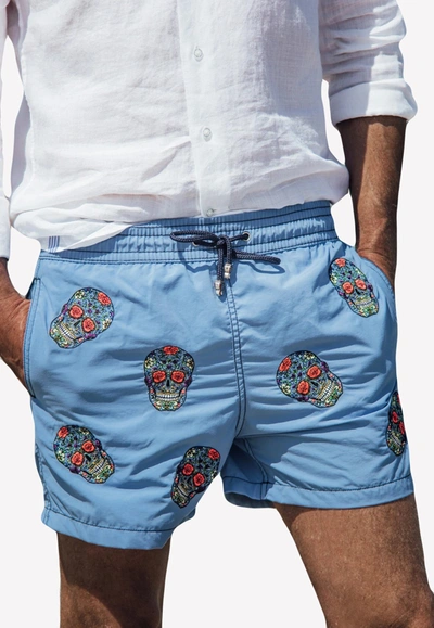 Shop Les Canebiers All-over Mex Print Swim Shorts In Blue