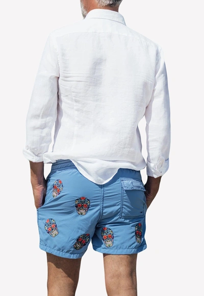 Shop Les Canebiers All-over Mex Print Swim Shorts In Blue