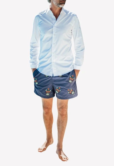 Shop Les Canebiers All-over Mex Print Swim Shorts In Navy