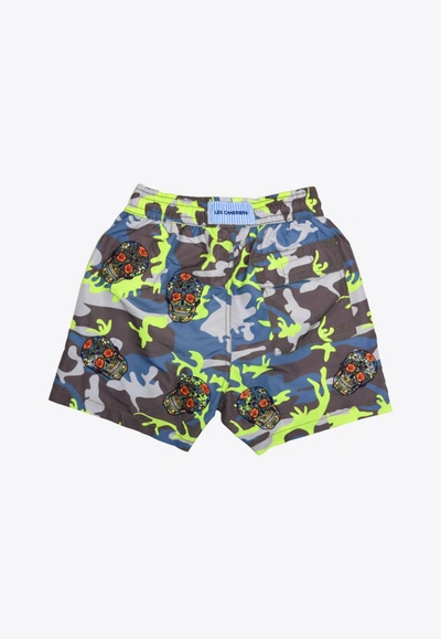 Shop Les Canebiers All-over Mexican Head Swim Shorts In Camo Yellow In Multicolor