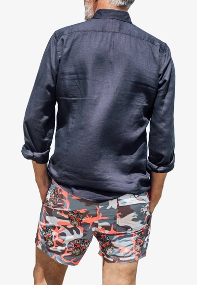 Shop Les Canebiers All-over Mexican Heads Camo Swim Shorts In Navy Orange In Multicolor