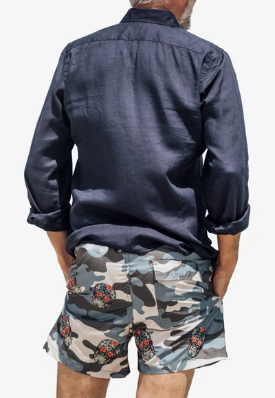 Shop Les Canebiers All-over Mexican Heads Swim Shorts In Camo Grey In Gray