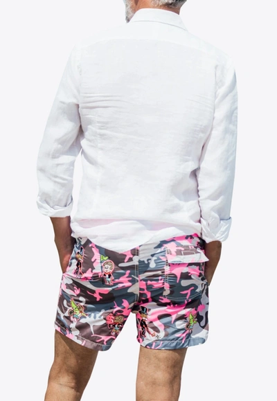 Shop Les Canebiers All-over Monopoly Embroidered Camo Swim Shorts In Multicolor
