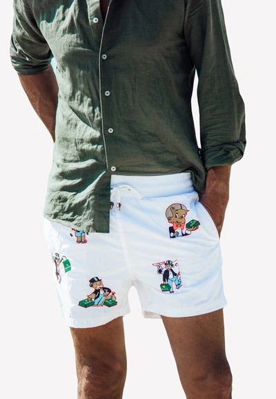 Shop Les Canebiers All-over Roro Print Swim Shorts In White