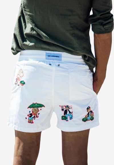 Shop Les Canebiers All-over Roro Print Swim Shorts In White