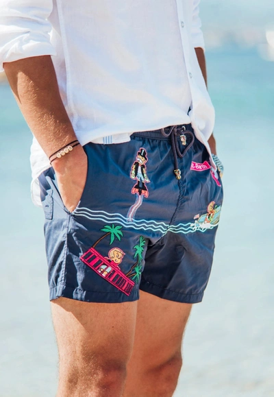 Shop Les Canebiers All-over Saint-barth Embroidered Swim Shorts In Blue