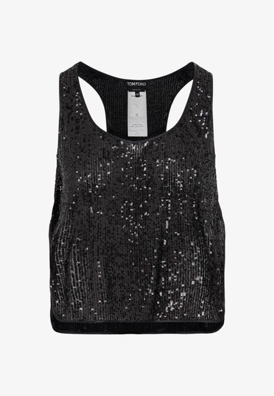 Shop Tom Ford All-over Sequins Sleeveless Cropped Top In Black
