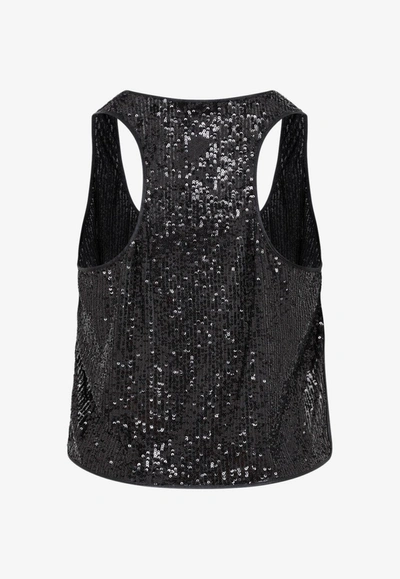 Shop Tom Ford All-over Sequins Sleeveless Cropped Top In Black