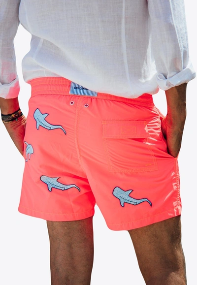 Shop Les Canebiers All-over Shark Embroidery Swim Shorts In Orange