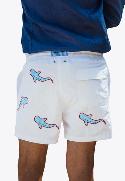 Shop Les Canebiers All-over Shark Embroidery Swim Shorts In White