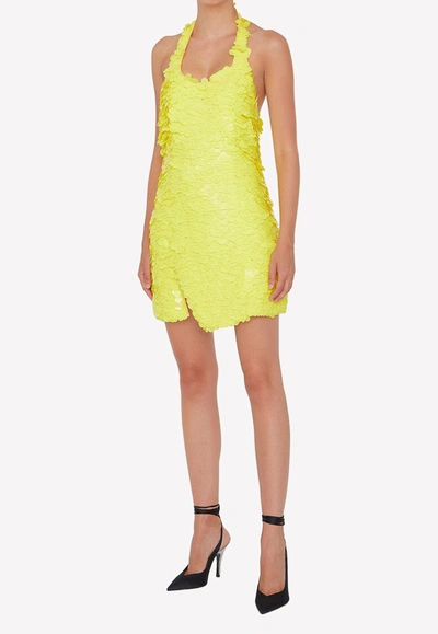 Shop Attico Allium Sequin Embellished Mini Dress In Yellow