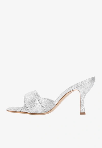 Gia Borghini Alodie 85 Glitter Mules In Silver