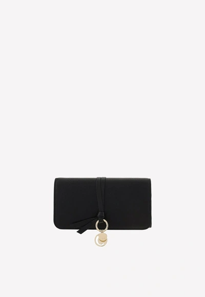 Shop Chloé Alphabet Logo Charm Wallet In Calf Leather In Black
