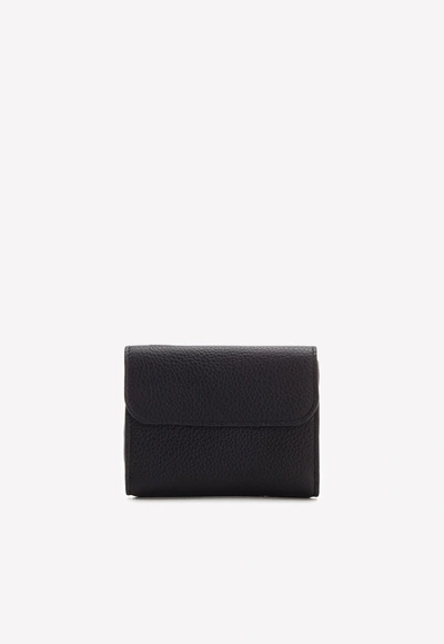 Shop Chloé Alphabet Tri-fold Compact Wallet With Grained Leather In Black