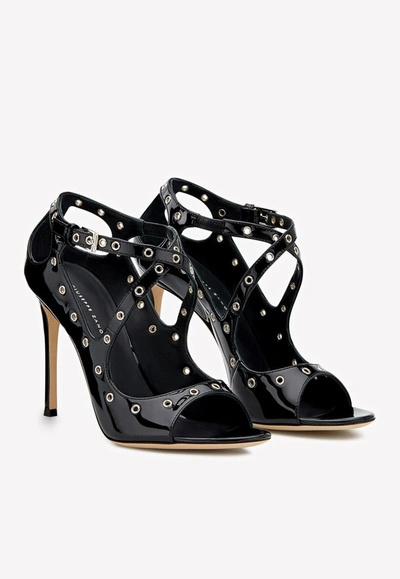 Shop Giuseppe Zanotti Alyson 105 Rivet Sandals In Patent Leather- Delivery In 3-4 Weeks In Black