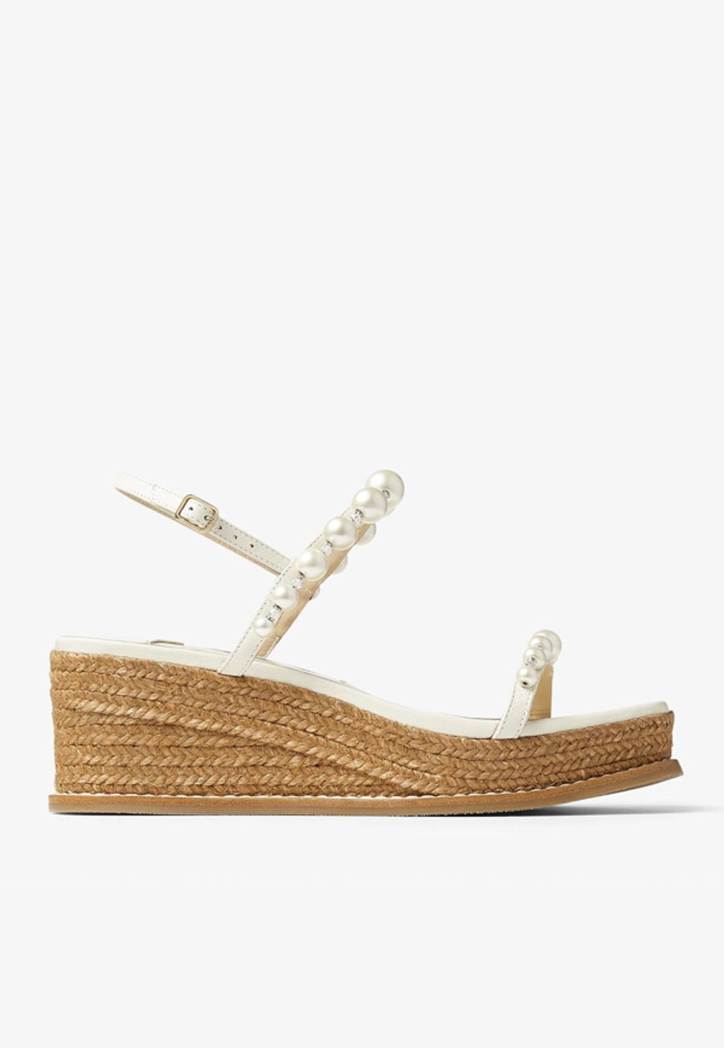 華やかな輝き【JIMMY CHOO】Amatuus 60 装飾エスパドリーユ Jimmy Choo Amatuus Pearl-embellished 60mm Wedge Sandals In