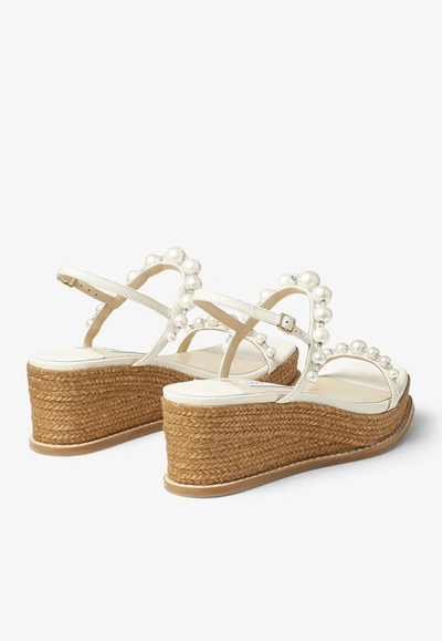 Jimmy Choo Amatuus Pearl-embellished Leather Wedge Sandals In Neutral