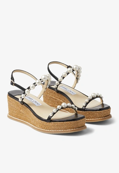 Jimmy Choo Amatuus Pearl-embellished 60mm Wedge Sandals In Black