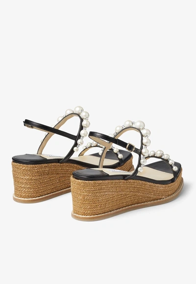 Jimmy Choo Amatuus Pearl-embellished 60mm Wedge Sandals In Black