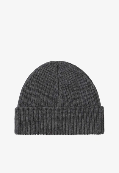 Shop Ami Alexandre Mattiussi Ami De Coeur Rib Knit Beanie In Gray