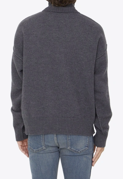 Shop Ami Alexandre Mattiussi Ami De Coeur Turtleneck Wool Sweater In Gray