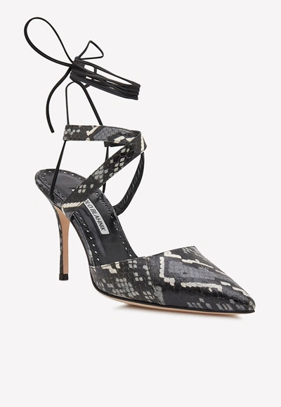 Manolo Blahnik Amirat 90 Snakeskin Pumps In Black