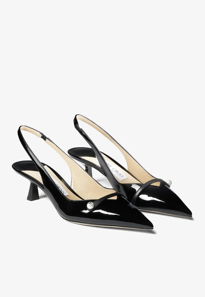 Shop Jimmy Choo Amita 45 Pointed Pumps In Patent Leather In Black