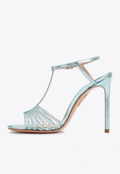 Shop Aquazzura Amore Mio 105 Crystal-embellished Sandals In Blue
