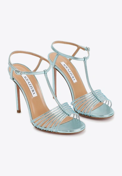 Shop Aquazzura Amore Mio 105 Crystal-embellished Sandals In Blue