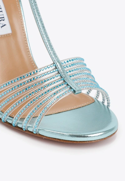 Shop Aquazzura Amore Mio 105 Crystal-embellished Sandals In Blue