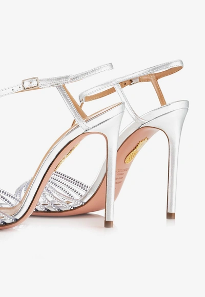 Shop Aquazzura Amore Mio 105 Crystal-embellished Sandals In Leather In Silver