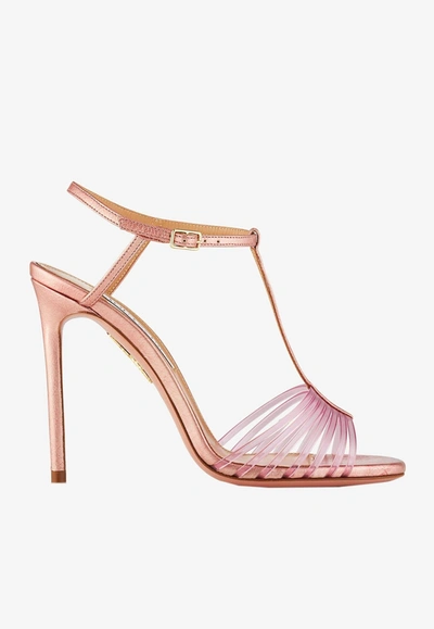 Shop Aquazzura Amore Mio 105 Sandals In Nappa Leather And Pvc In Pink