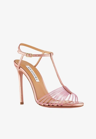 Shop Aquazzura Amore Mio 105 Sandals In Nappa Leather And Pvc In Pink