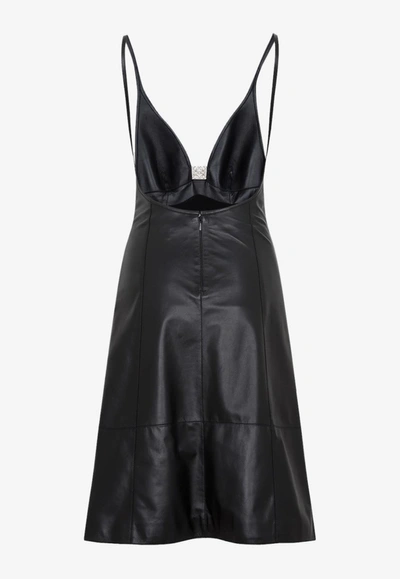 Shop Loewe Anagram Midi Leather Dress In Black