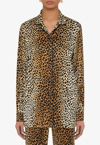 Shop Dolce & Gabbana Animal Print Pajama Shirt In Silk In Multicolor