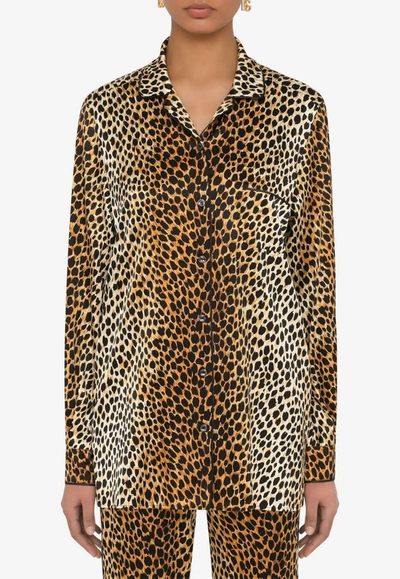 Dolce & Gabbana Leopard-print Silk Georgette Shirt In Multicolor