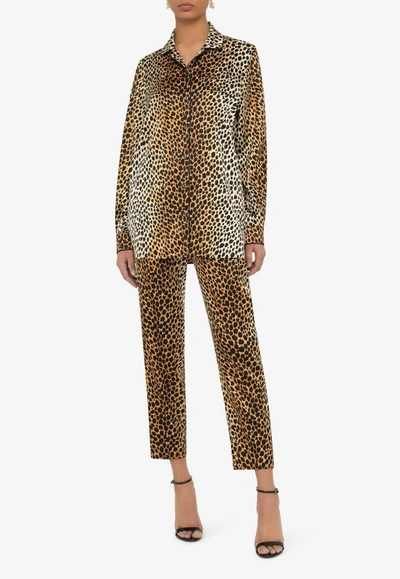 Shop Dolce & Gabbana Animal Print Pajama Shirt In Silk In Multicolor