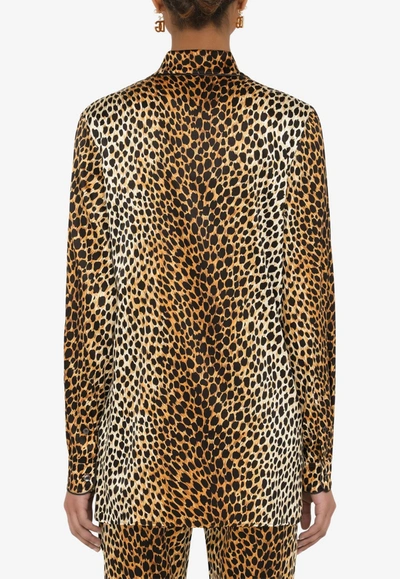 Dolce & Gabbana Leopard-print Silk Georgette Shirt In Multicolor