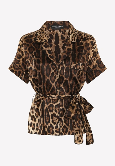 Shop Dolce & Gabbana Animal Print Silk Shirt In Brown