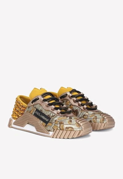 Dolce & Gabbana Animal Print Sneakers With Crystal Embellishment In Multicolor